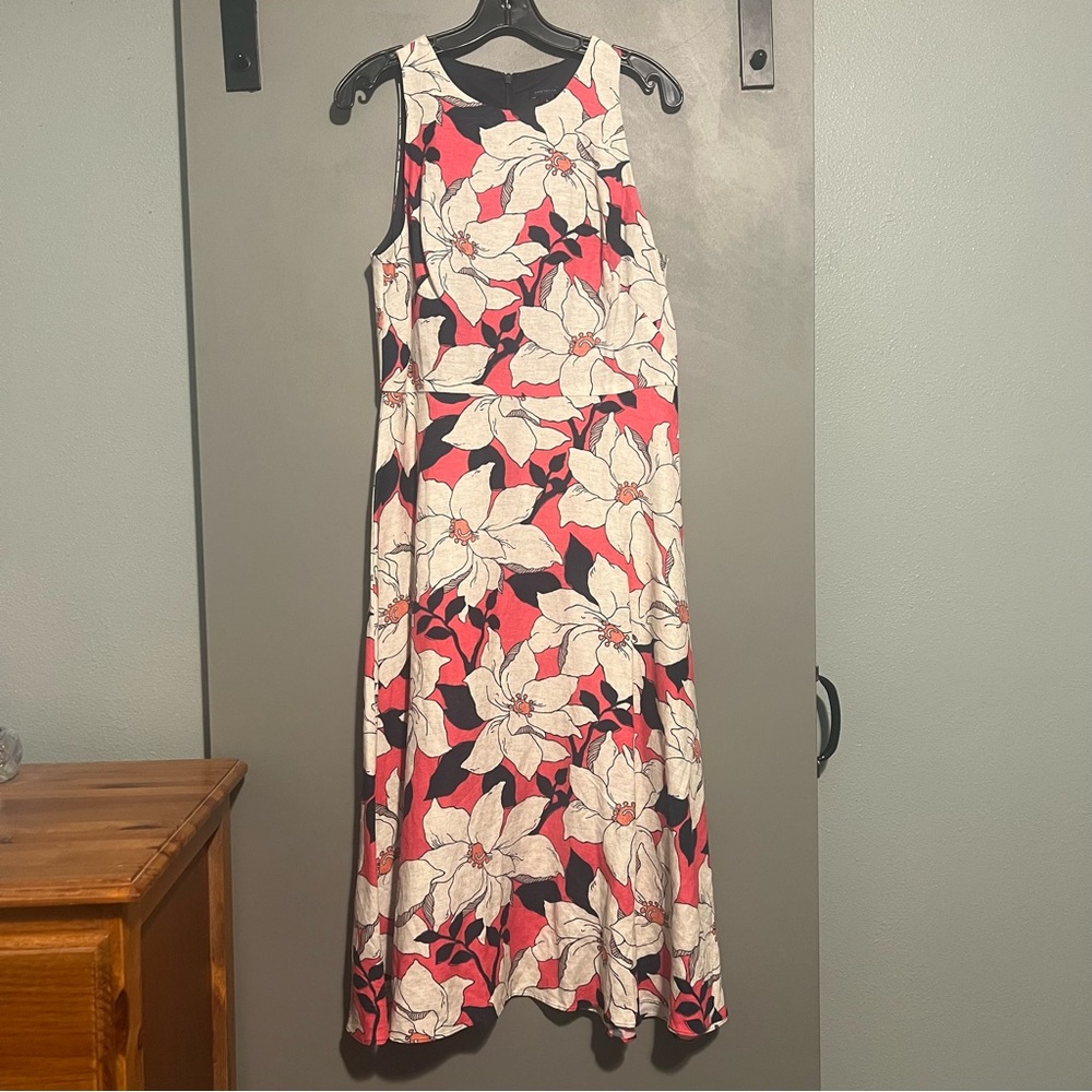 LAST CHANCE CLOSET CLOSING Ann Taylor Floral Linen Blend Pink Navy Blue Tan Midi